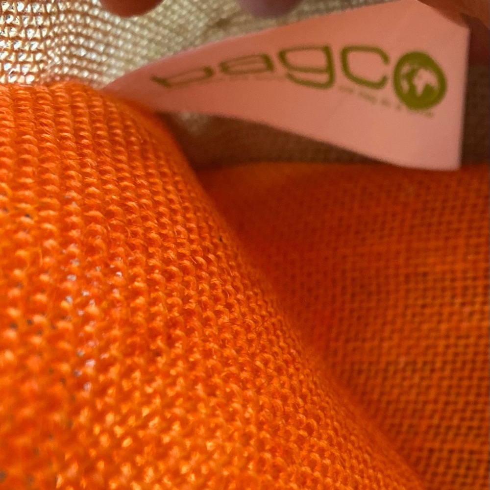 BagCo St. Pierre Tote Orange Tan Large H15” Jute Bag Burlap Open Tote New - Picture 3 of 8
